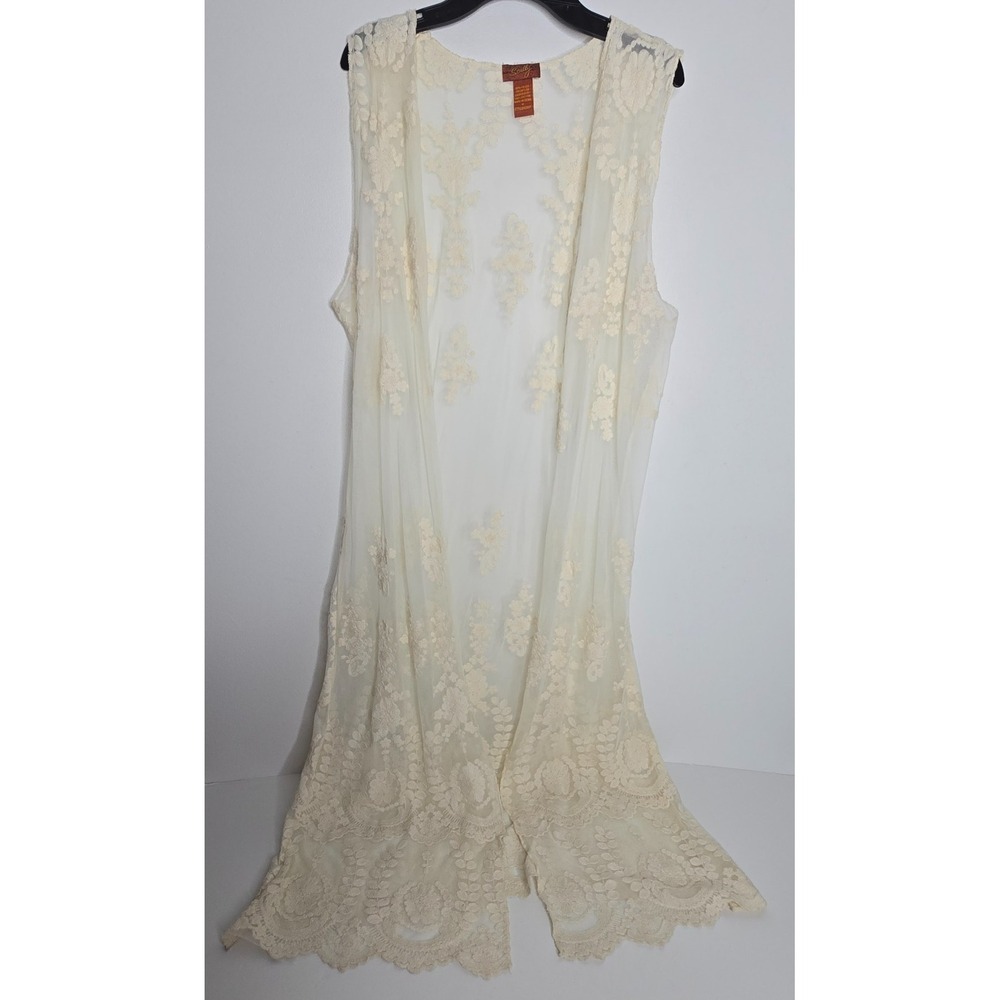 Scully Duster Cardigan Women Medium Sheer Floral Embroidery Boho Western Peasant